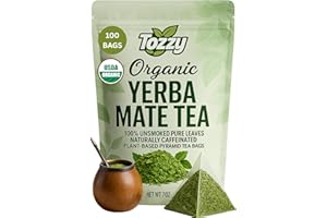 Tozzy Organic Unsmoked Yerba Mate Tea - 100 Count | Pyramid Tea Bags (Plant-Based & Eco-conscious) | Caffeine-Powered | Pure Ingredients