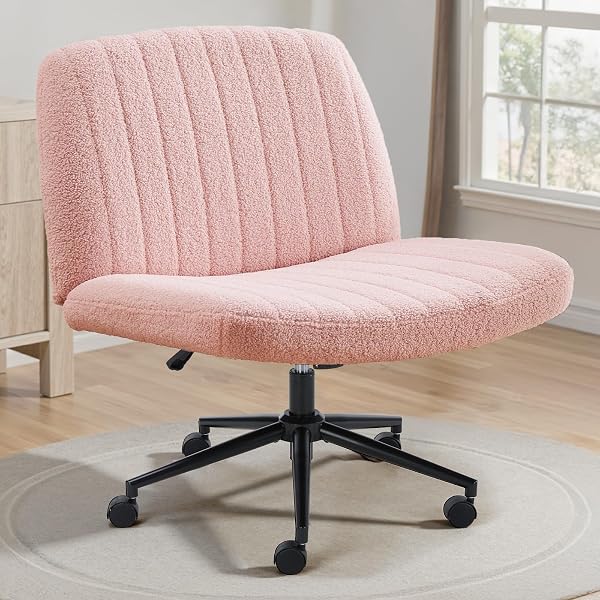 OLIXIS Criss Cross Chairs with Wheels Wide Seat Cross Legged Office Desk Vanity Chair Comfy Teddy Fleece Armless Adjustable S