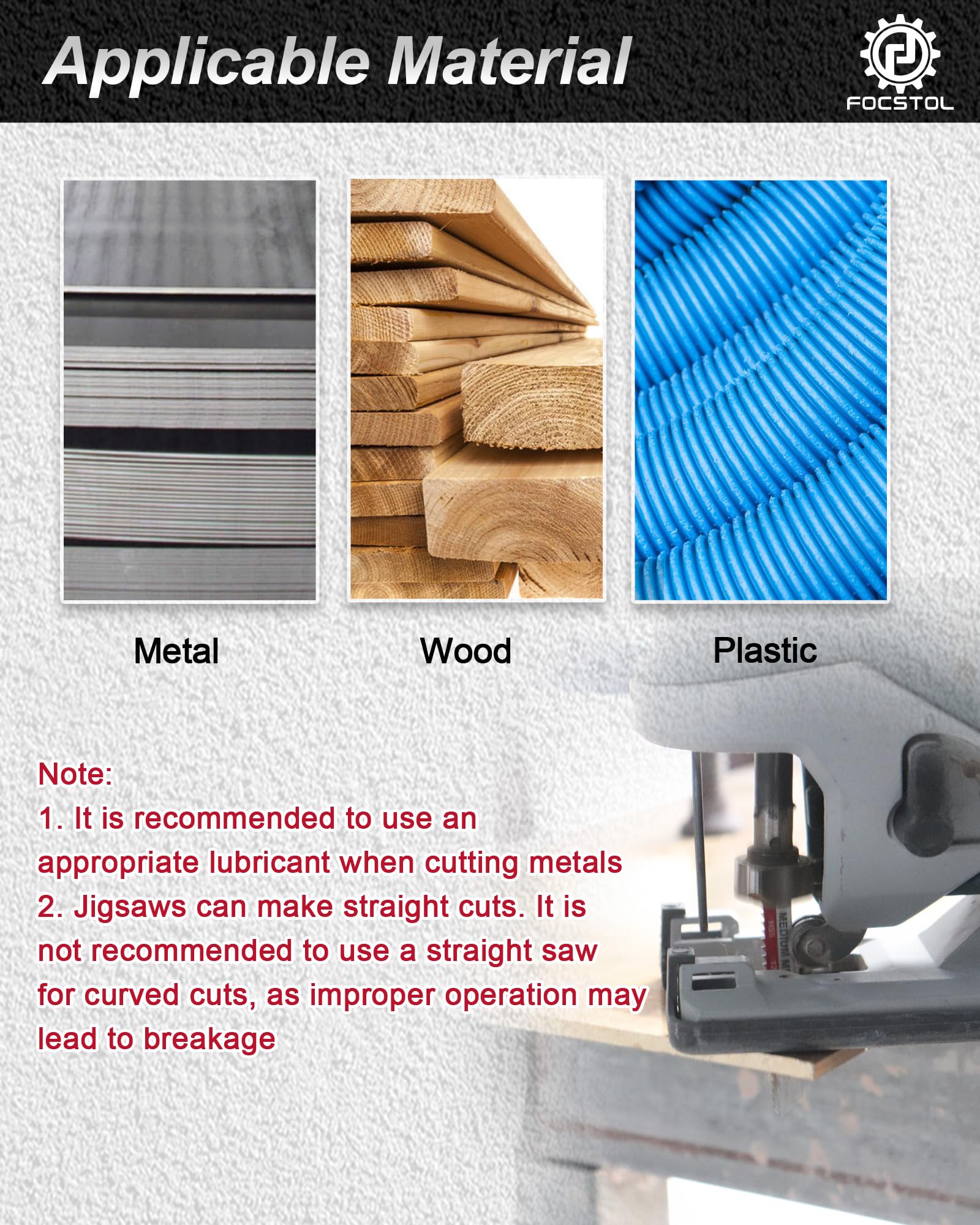 FOCSTOL Stichsägeblatt Set 50tlg mit Aufbewahrungskoffer - HSS/HCS T-Schaft Stichsägeblätter zum Schneiden von Metall, Holz und Kunststoff (T118A, T118B, T101AO, T101B, T101BR, T144D) 4
