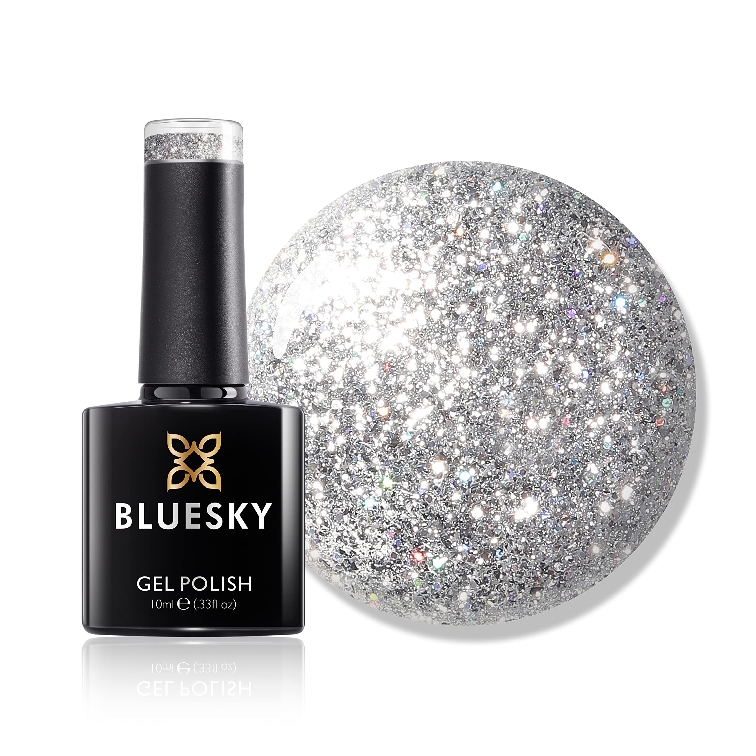 Bluesky Dazzling Platinum Gel Nail Polish 10ml, Silver Rally - BDP08, Silver Glitter Gel Nail Polish for 21 Day Manicure, Requires Curing Under LED UV Nail Lamp