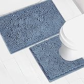 AINAHYVA Bathroom Rugs Chenille Bath mat 2 Piece Set, Super Absorbent, Strong PVC Non Slip Backing, Bath mats for Bathroom, Plush Shaggy, Thick, Machine Washable, Bathtub, Toilet .(Medium Blue)