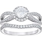 Sterling Silver Women's Cubic-Zirconia Duo Bridal Anniversary Engagement Wedding Ring Set