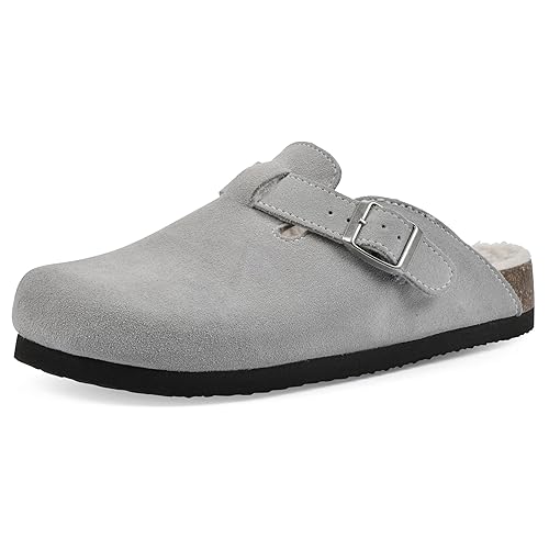 WHITE MOUNTAIN Bari Signature Comfort-Molded Footbed Clog, Lt.Grey/Suede W/Fur, 11 M