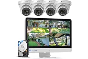 FORCOVR 4COVR PoE 4K 8 Channel Security Camera System with Monitor, 8MP H.265 Ultra HD NVR with Monitor Pre-Installed 2TB HDD, 4Pcs IR Dome Wired 8MP IP Camera IP67, Person Vehicle Detection, LY97SA8MU804