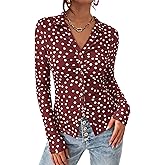 PRETTYGARDEN Women Button Down Floral Shirts 2026 Fall Trendy Long Sleeve V Neck Mesh Boho Blouse Spring Tops Date Outfits