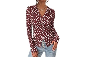 PRETTYGARDEN Women Button Down Floral Shirts 2026 Fall Trendy Long Sleeve V Neck Mesh Boho Blouse Spring Tops Date Outfits