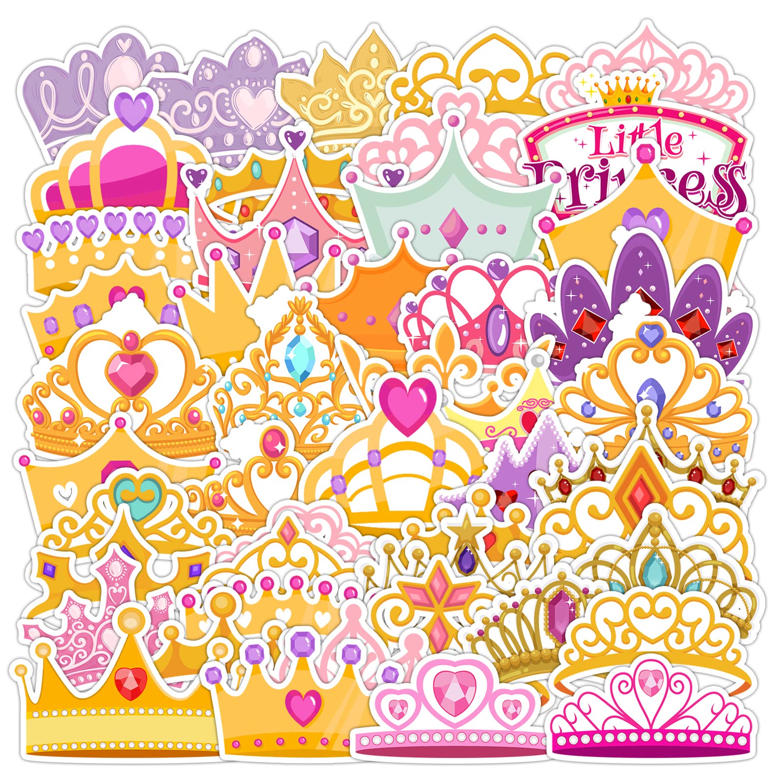 Photo 1 of 50 Pcs Crown Stickers for Kids & Teens - Water Bottle, Laptop, Princess, Party Decoration, Art, Motorcycle, Guitar, Skateboard, Waterproof Vinyl Fairy Stickers