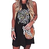 Sun Salt Sand Coconut Tree Tank Mini Dress for Women Sleeveless Beach Praty Shirts Summer Vacation Short Mini Dresses