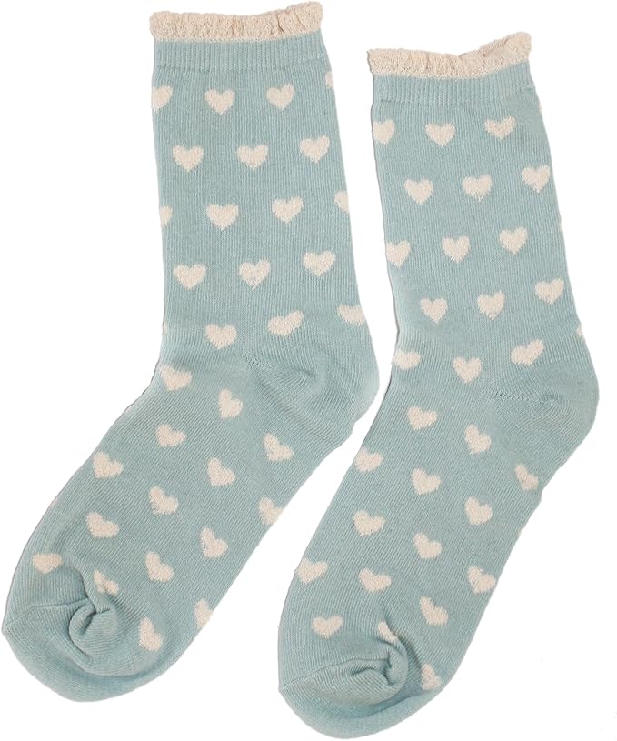 LibbySuePlayful Ruffle Edged Ankle Socks with Hearts (Light Blue) at