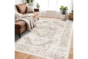 EISUROM Retro 5x7 Area Rug - Vintage Washable Rug for Living Room with Non-Slip Low-Pile Traditional Medallion Rugs with Stain Resistant Foldable Accent Distressed Rug Indoor Thin Rug