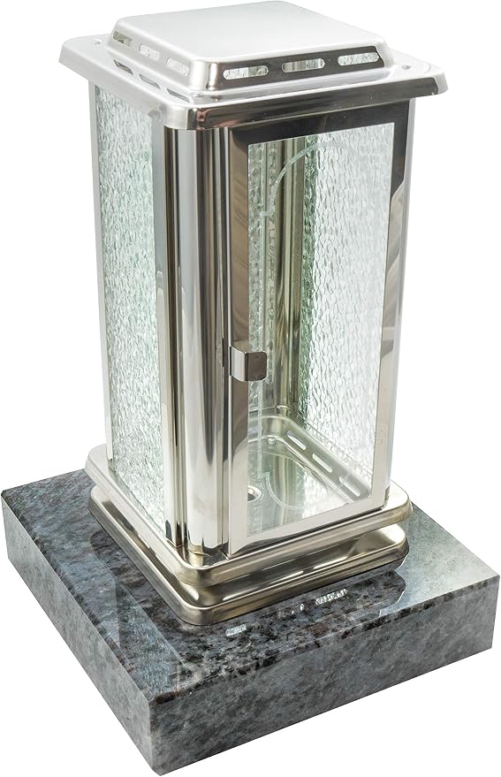 Moll Grablaterne Walbeck Aus Edelstahl – Höhe 21 Cm, 1,1 Kg, Mit Erdanker & Austauschbarem Glaszylinder