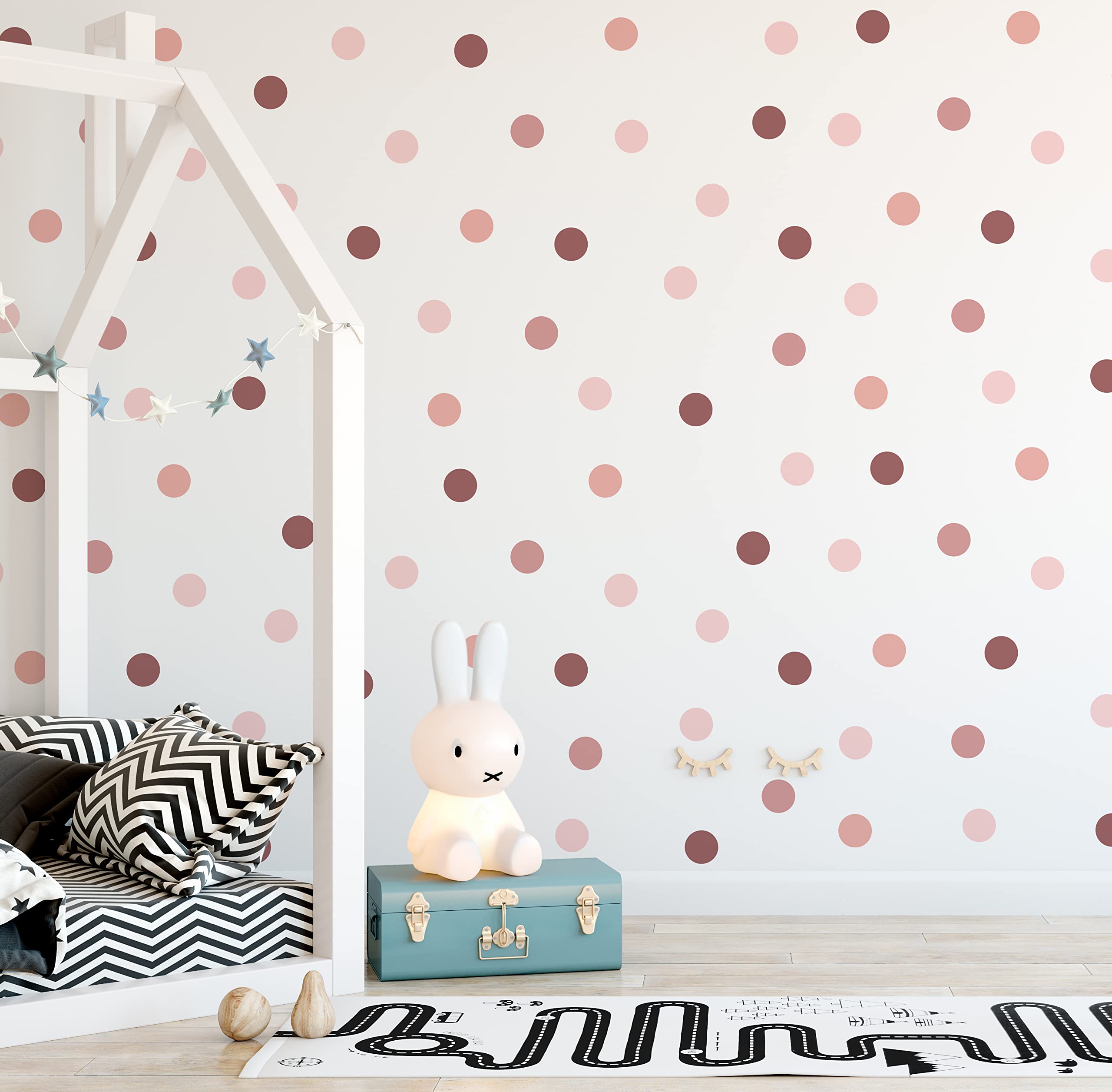 QuoteMyWall 60 Rose Gold Polka Dot Wall Stickers Blush Pink Colour Decals for Girls Boys Nursery Rooms Children's Bedrooms Kids Wall Art Removable Round Dot Peel & Stick (60 Pack)