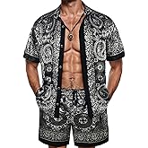 ZSJR Mens Hawaiian Shirt Sets Satin Silk Casual Button Down Shirts 2 Piece Luxury Summer Beach Outfits for Men