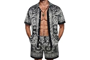 ZSJR Mens Hawaiian Shirt Sets Satin Silk Casual Button Down Shirts 2 Piece Luxury Summer Beach Outfits for Men