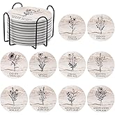 Patelai 10 Pcs Christian Coasters with Scripture Ceramic Coasters with Floral Bible Verses Absorbent Drink Table Protection with Holder for Gifts and Home Church Decoration 4 Inches