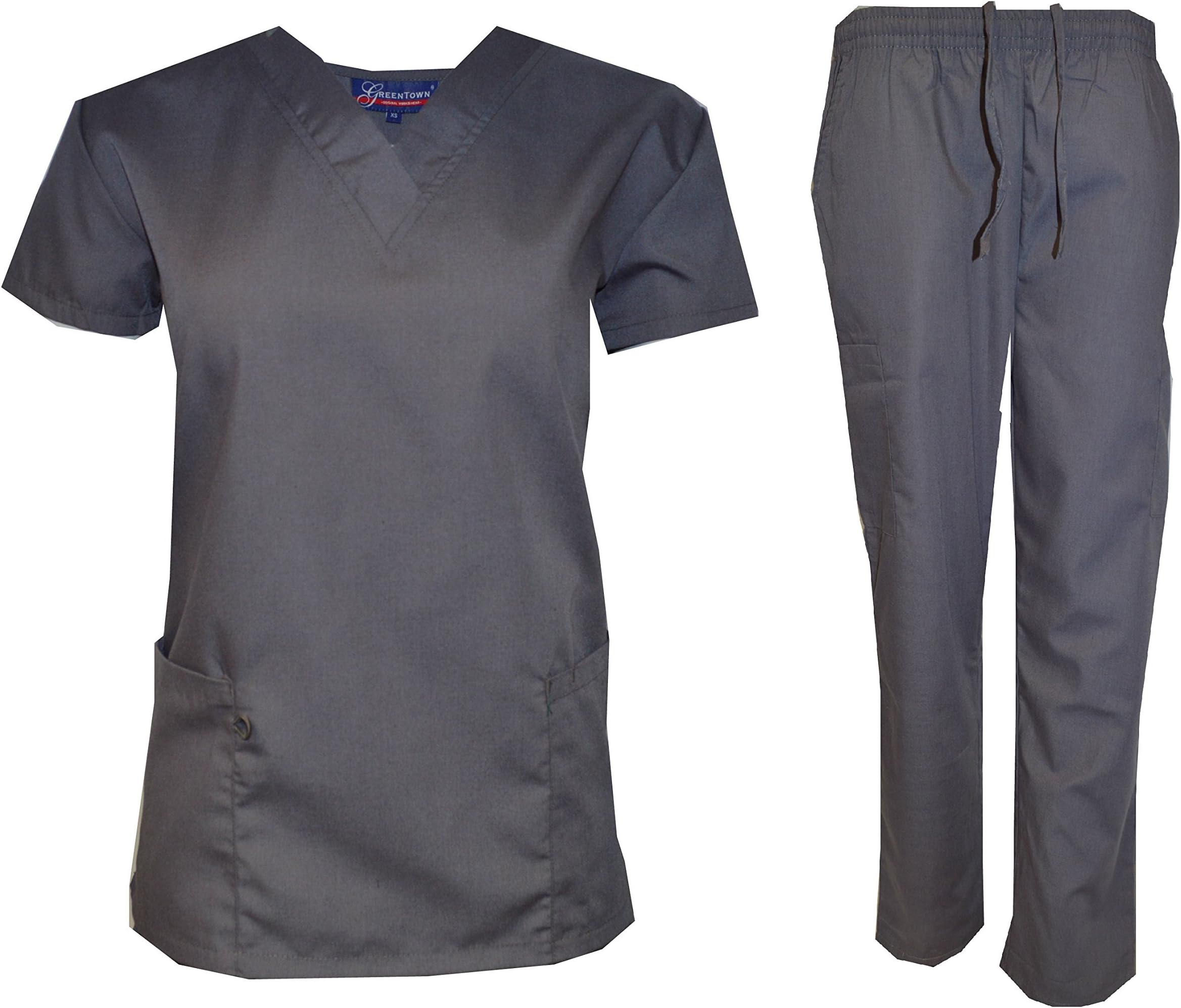 Platinum Scrubs- Women's Solid Scrub Sets Assorted Colors XS-5XL (XL, Steel Grey)