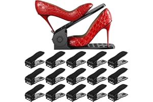 Neprock Shoe organizer for closet,16 pack thickned shoe stacker storage space saver, Double Deck Shoe Rack Holder for Closet Organization(Black)
