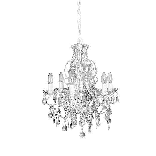 Madame 6 Arm Chandelier Ceiling Light Metal With Decorations White