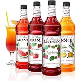 Monin - Summer Variety Pack, Fruit Flavored Syrup, Mango, Strawberry, Raspberry, & Watermelon Syrup, Simple Syrup for Margari