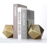 Ambipolar Geometric Decorative Ball Shaped Bookends, Modern Cast Iron Gold Bookends for Office Desk, Book Shelf, Room Decor, Home Office, Book Stand or Organizer, Set of 2