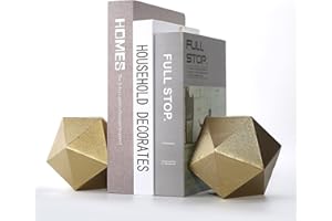 Ambipolar Geometric Decorative Ball Shaped Bookends, Modern Cast Iron Gold Bookends for Office Desk, Book Shelf, Room Decor, Home Office, Book Stand or Organizer, Set of 2