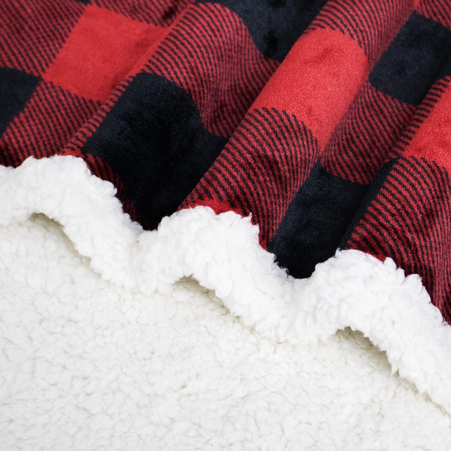 Touchat Sherpa Red and Black Buffalo Plaid Christmas Throw Blanket, Fuzzy Fluffy Soft Cozy Blanket, Fleece Flannel Plush Microfiber Blanket for Couch Bed Sofa (60" X 70"): Kitchen & Dining