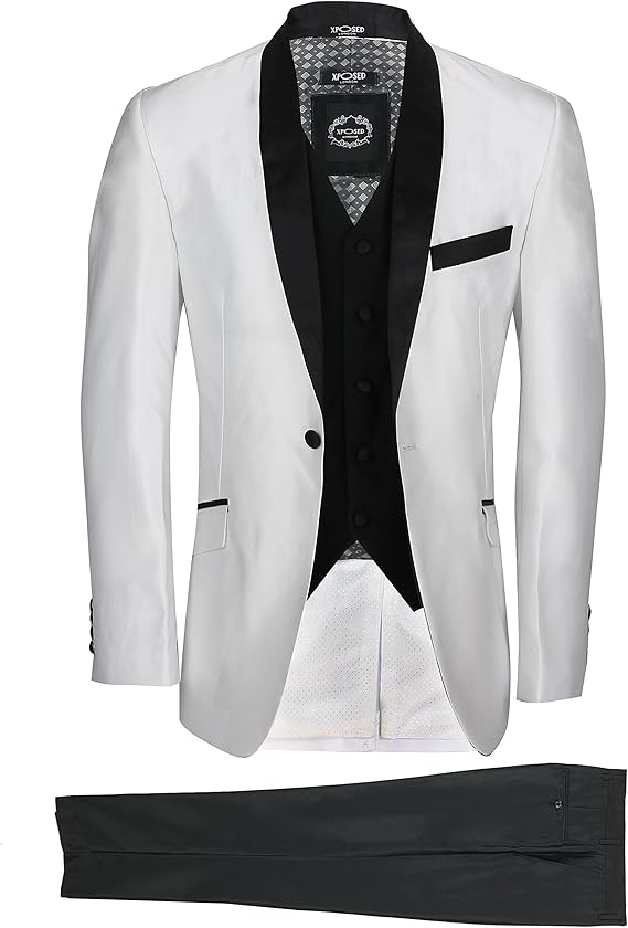 Xposed Mens White Dinner Jacket Vintage Black Shawl Lapel Slim Fit