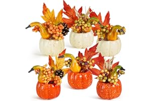 Artmag Set of 6 Artificial Pumpkins Decorations, Decorative Orange Pumpkin with Maple Berry Acorn Pine Cone Vegetables for Fall Thanksgiving Harvest Party Decoration