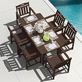 SUUNYN HDPE Outdoor Patio Dining Set with Table & 6 Chairs, All-Weather 7-Piece Outdoor Table and Chairs, 2" Umbrella Hole, Patio Furniture for Garden, Backyard, Deck | Brown
