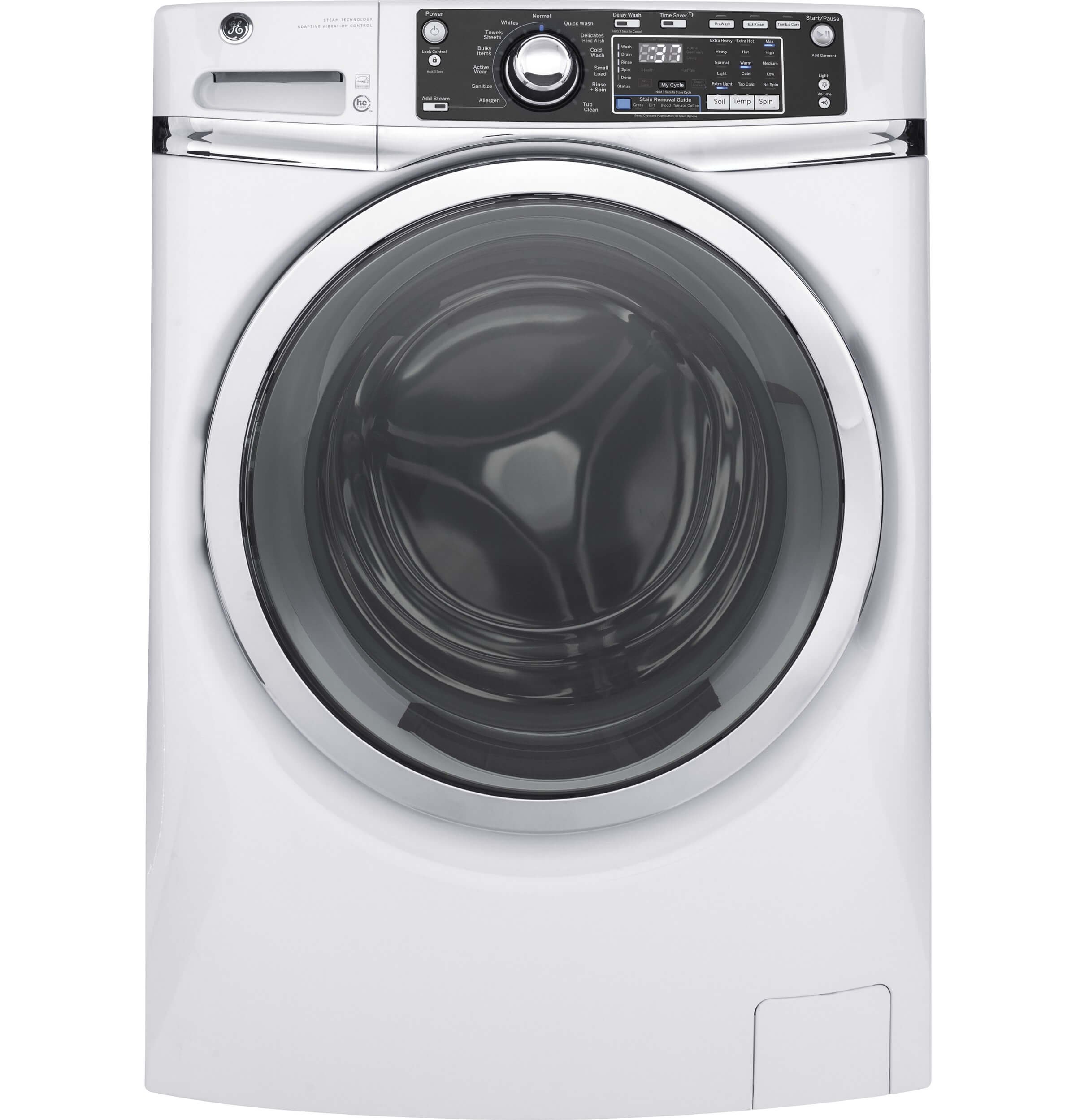 GE GFW480SSKWW Front Load Stackable With Steam Cycle Washer, 4.9 Cu. Ft. Capacity, White,