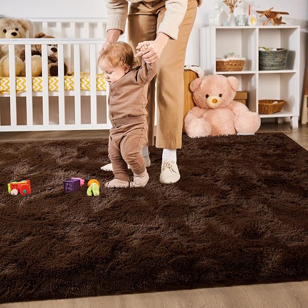 MERELAX SOFT MODERN INDOOR LARGE SHAGGY RUG FOR LIVINGROOM BEDROOM DORM KIDS ROOM HOME DECOR, NON-SLIP PLUSH FLUFFY FURRY FUR AREA RUGS COMFY NURSERY ACCENT FLOOR CARPET 9X12 FEET, BROWN