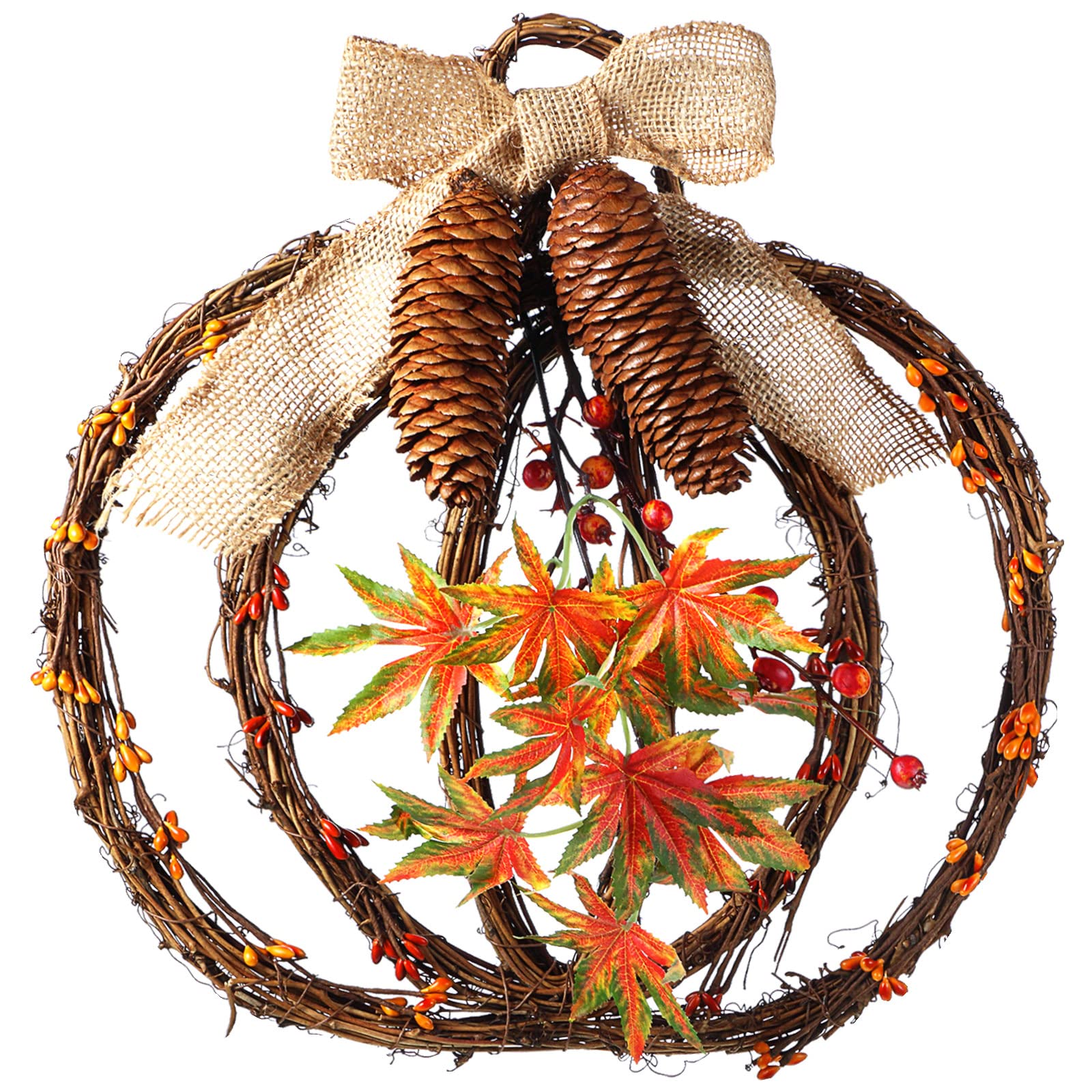 Geosar Thanksgiving Fall Wreaths for Indoors Fall Front Door Decor Grapevine Pumpkin Fall Wreath Fall Door Decorations for Autumn Harvest Festival Outdoor Indoor Farmhouse Home Door