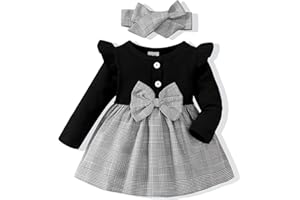 SODLON Baby Girl Dress Infant Clothes Newborn Fall Winter Outfits Plaid Dresses Cute Birthday Gifts Holiday Princess Dress for Girls