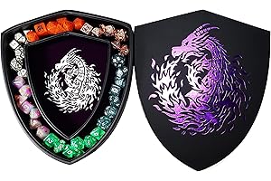 Fantasydice Shield Dice Tray Purple Fire Dragon with Lid and Dice Staging Area- Holds 6 Sets(7 Dice Set/Standard) for All Tabletop Games