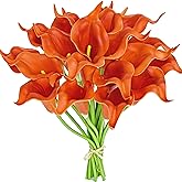 Mandy's PU Burnt Orange Calla Lily Artificial Flowers 20 Stems 13.5in Faux Realistic Centerpiece for Valentine's Day and Easter Decorations DIY Bridal Bouquet Home Décor