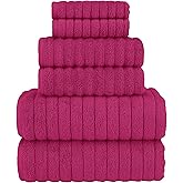 Elegant Comfort 100% Turkish Cotton Corduroy Ribbed Luxury Bath Towels 6-Piece Set, Premium Feel - Quick Dry, Highly Absorbent, Contains 2 Bath Towels, 2 Hand Towels, and 2 Washcloths, Hot Pink