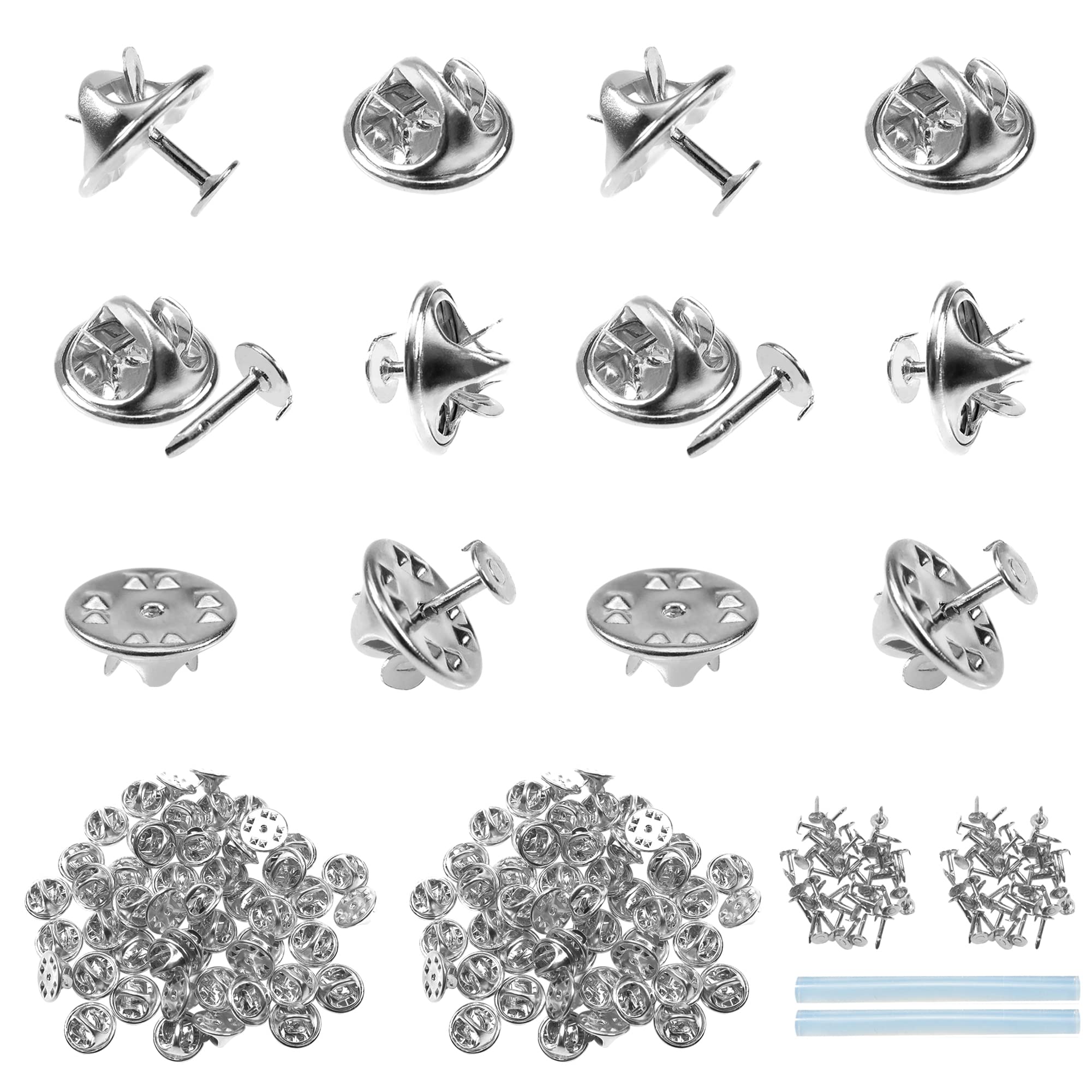 TOAOB 100 Pairs Butterfly Clutch Tie Pins Badge Backs Silver Locking Pin Keepers Backs with 8mm Length Blankpins for Craft Making Replacement Tie Tack Lapel Backing Holder