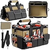 Goovilla Tool Bag 15.5 Inch with 1 Pouch | 17-Pocket Portable Tool Box Organizer Storage with Adjustable Strap, Soft Handle and Durable Zipper | Heavy Duty Tool Bags for Men, Father’s Day (Khaki)