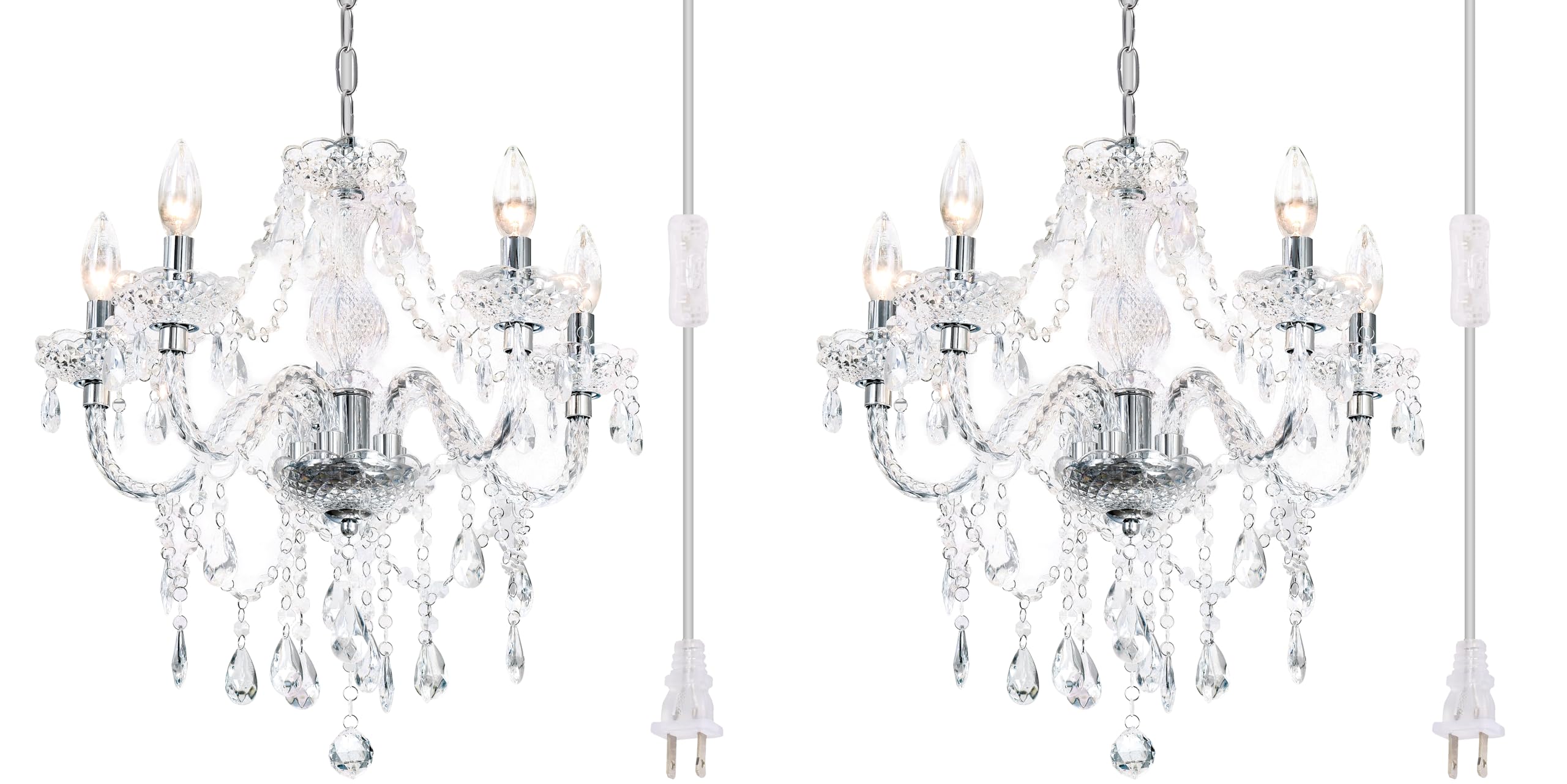 Photo 1 of ***ONLY 1***

2PCS Plug-in 5 Light Crystal Hanging Pendant Lights Acrylic Chandelier with Clear Cord & On/Off Switch H19 D19.7 for Kitchen Island Girls' Room Dining Area Laundry Pavilion