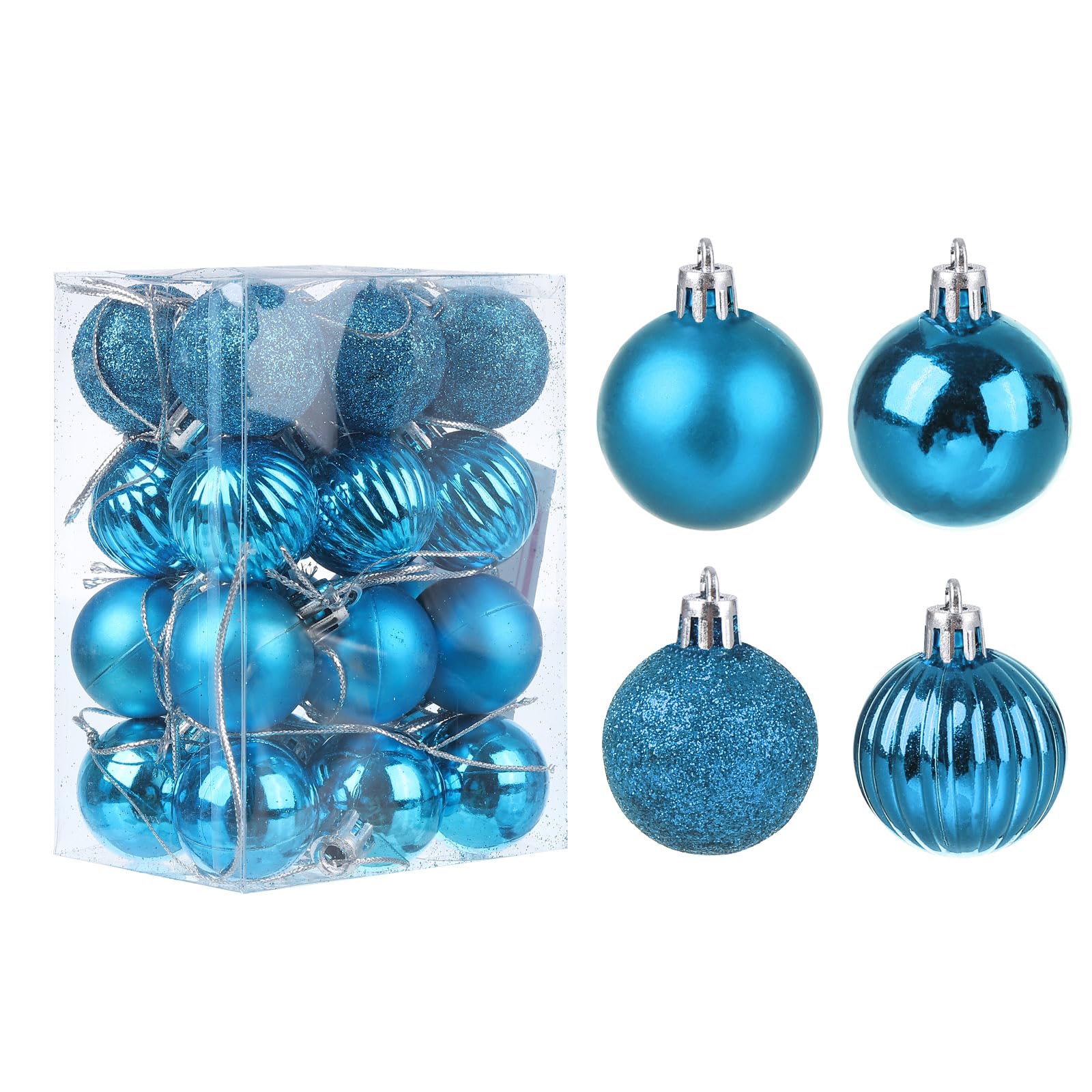 uxcell 24Pcs Lake Blue 1.18" Christmas Balls Ornaments Shatterproof Ornaments Hanging Baubles for Xmas Trees, Wedding, Party Decorations
