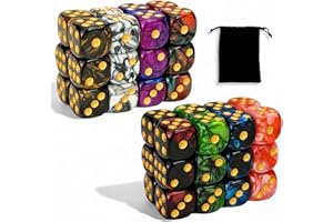 Luck Lab 48 Pack of 16mm Marble Swirl D6 6 Sided Dice Set with Round Corners - Board Game Dice for MTG DND Tenzi Farkle Yahtzee Bunco or Learning Math (Gold Pip Multicolor Swirl)