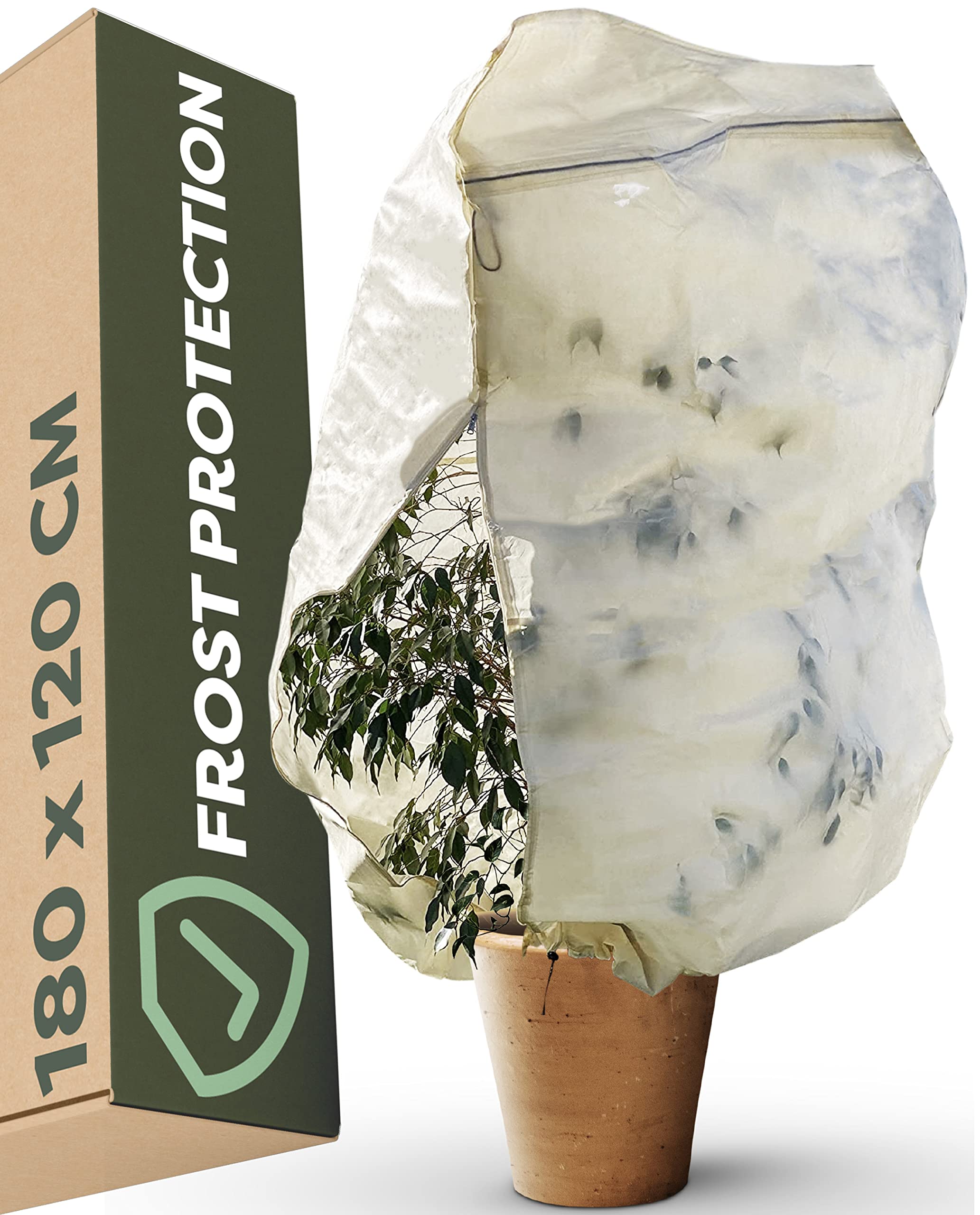 Praknu Frost Winter Protection Cover for Plants XXL 180 x 120 cm - Thick Fleece Material - 𝗪𝗮𝘀𝗵𝗮𝗯𝗹𝗲 & Tear-Resistant - Ideal for Shrubs & Trees - With Storage Bag