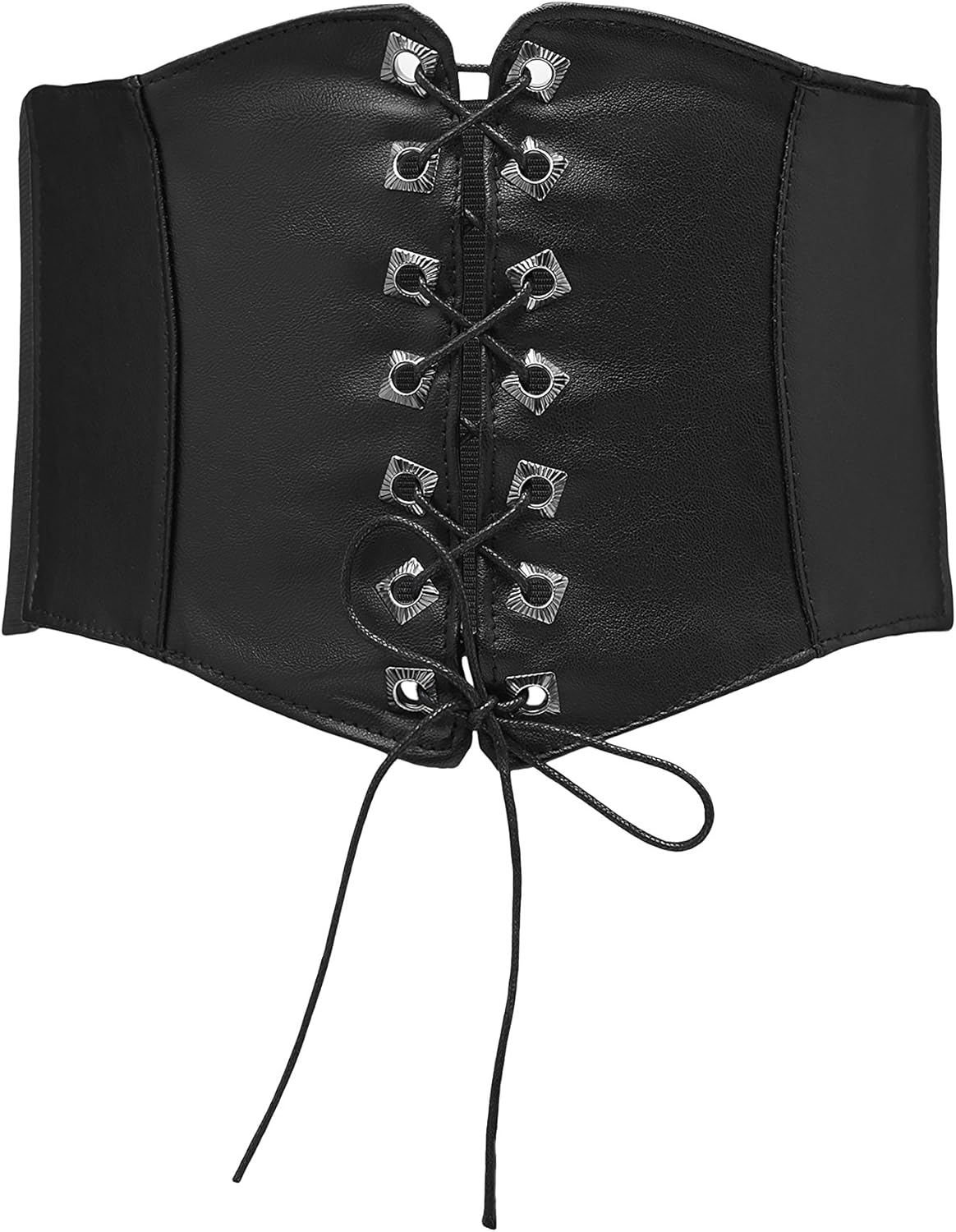 Faux Leather Waist Cincher Stretch Underbust Waspie Lace Up Corset Tied