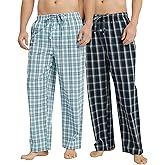 Vulcanodon 2 Pack Men's Cotton Pajama Pants, Soft Woven Pajama Pants for Men Plaid Pj Bottoms