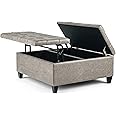 SIMPLIHOME Harrison 36 inch Wide Transitional Square Coffee Table Storage Ottoman in Distressed Grey Taupe Vegan Faux Leather, Assembled, For the Living Room and Bedroom