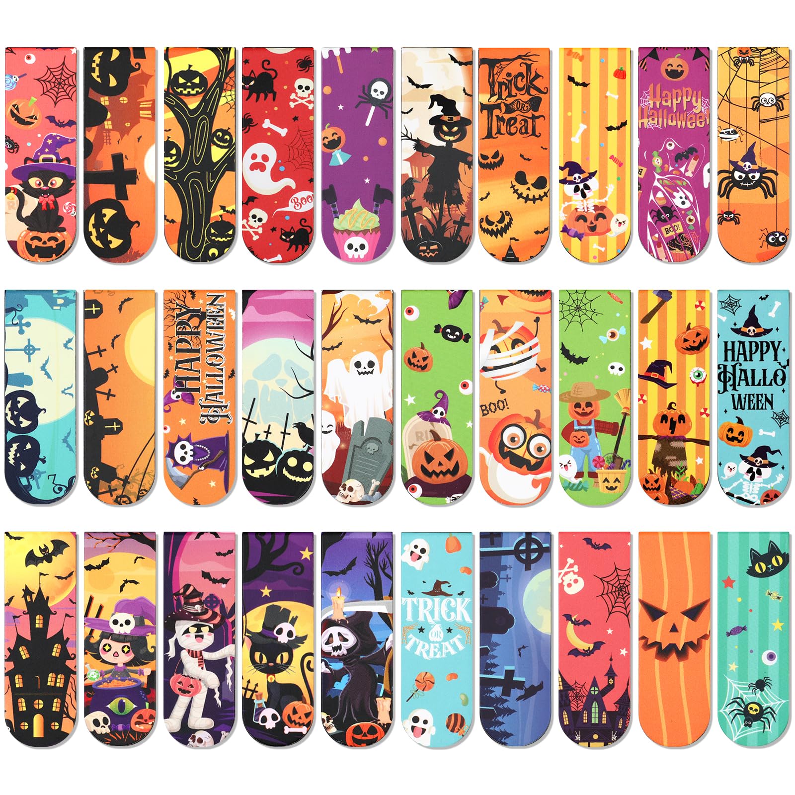 MWOOT 30 Pieces Halloween Magnetic Bookmarks, Magnet Page Markers with Pumpkin Ghost Design, Creative Book Clips for Book Lovers, Students, Party Favors, Gift Bag, Reading Supplies (2x6CM)