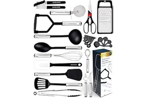 Home Hero 25 Pcs Kitchen Utensils Set - Cooking Utensils Set with Spatula - First Home Essentials Utensil Sets - Household Essentials - Kitchen Gadgets & Kitchen Tool Gift (25 Pcs Set - Black)