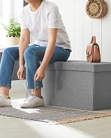 SONGMICS MAZIE Collection Storage Ottoman Bench 76 cm Light Grey view 9
