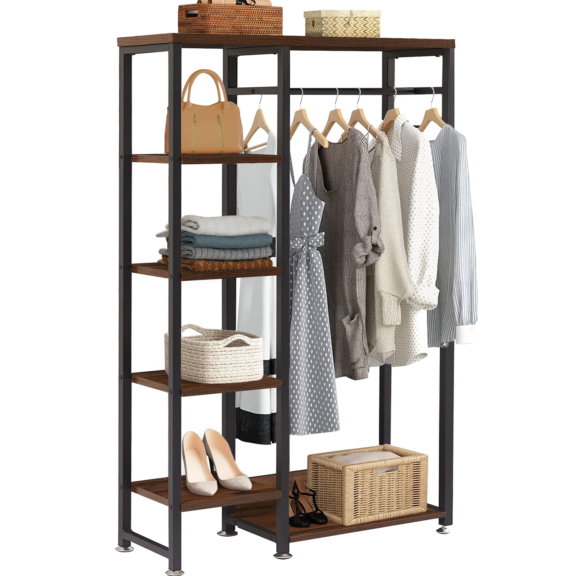 Photo 1 of **WHITE** VECELO Open Garment Clothing Rack, Free-Standing Heavy Duty Storage Closet with 5 Shelves and Hanging Rod for Small Spaces, Max Load 350LBS, WHITE 
