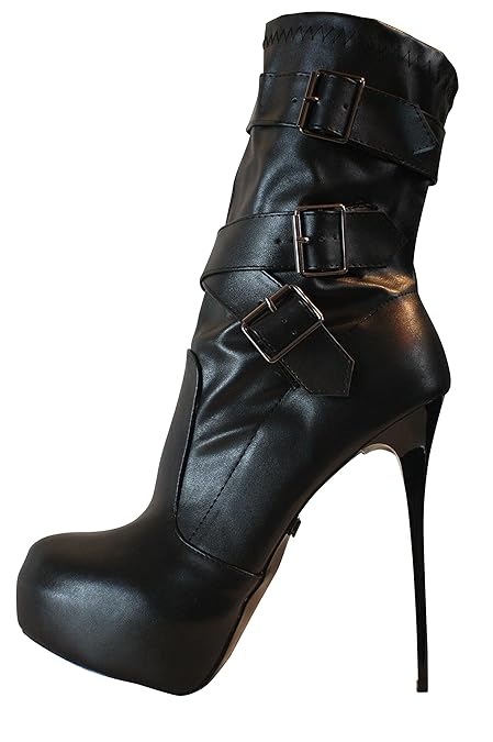 Erogance Kunstleder Plateau High Heels Stiefeletten schwarz EU 36-46/A4124